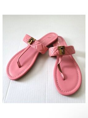 Kurt Geiger Pink Quilted Thong Sandals with Brass Lock Detail